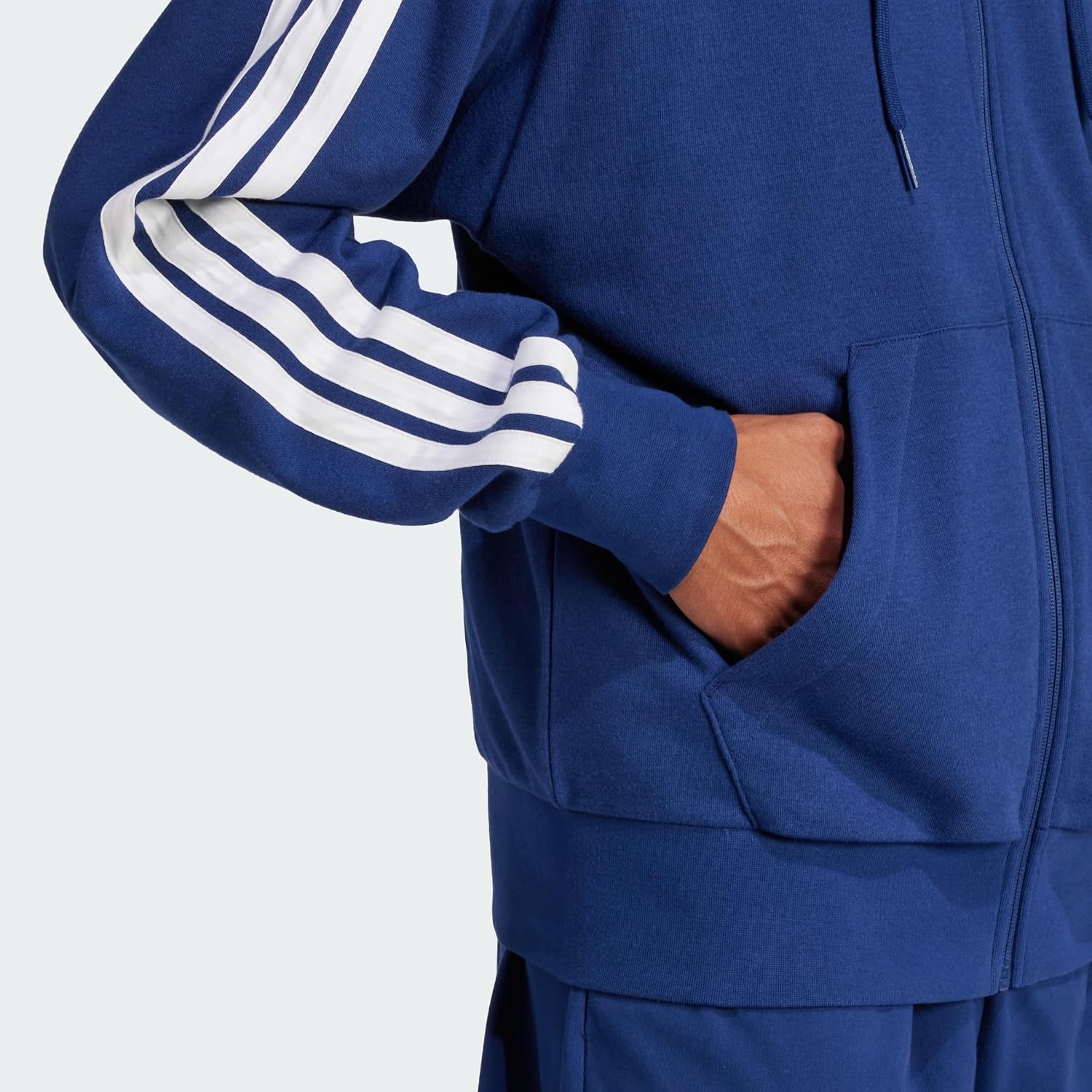 Detalle de Adidas Herren Essential Three Stripes French Terry Fullzip Hoodie – Hoodie mit Reißverschluss