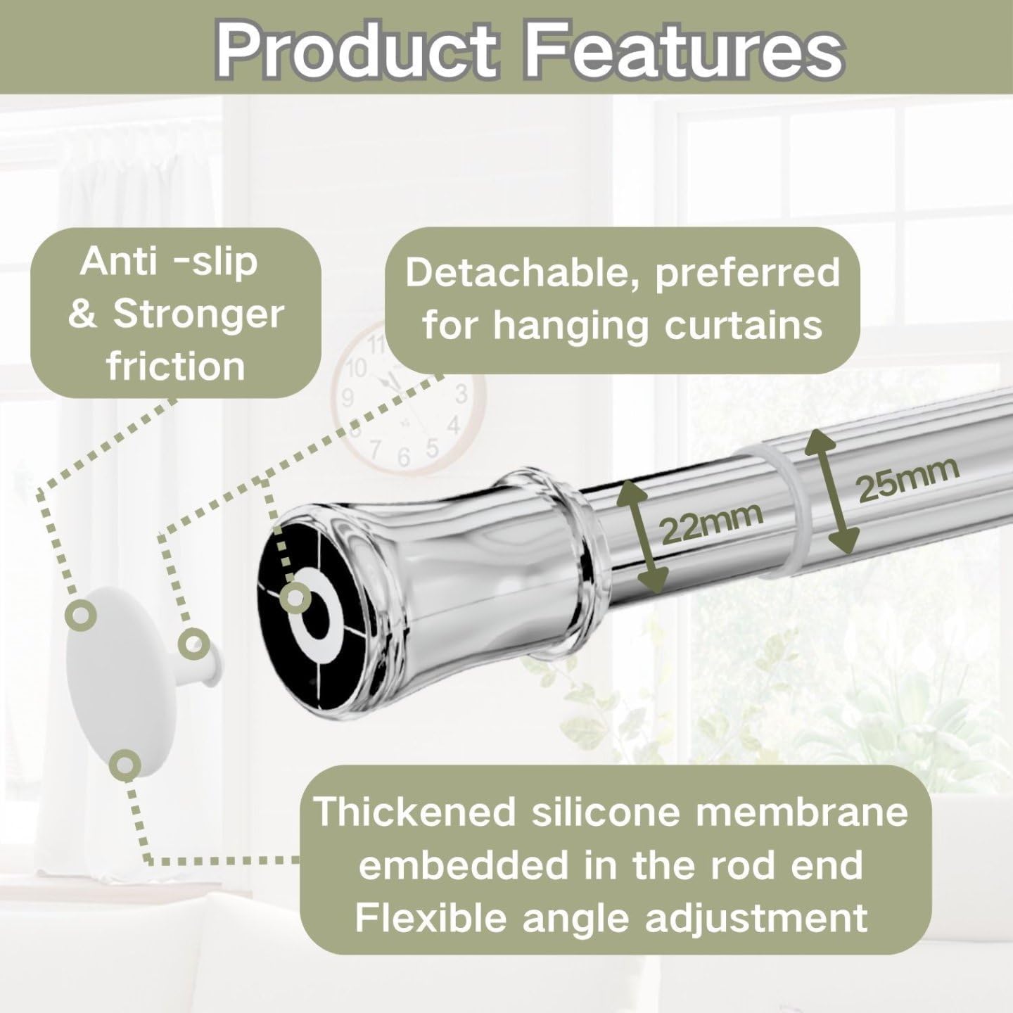Thumbnail 1 de Shower Curtain Rail Extendable Curtain Pole: Anti-Slip, Tool-Free Installation