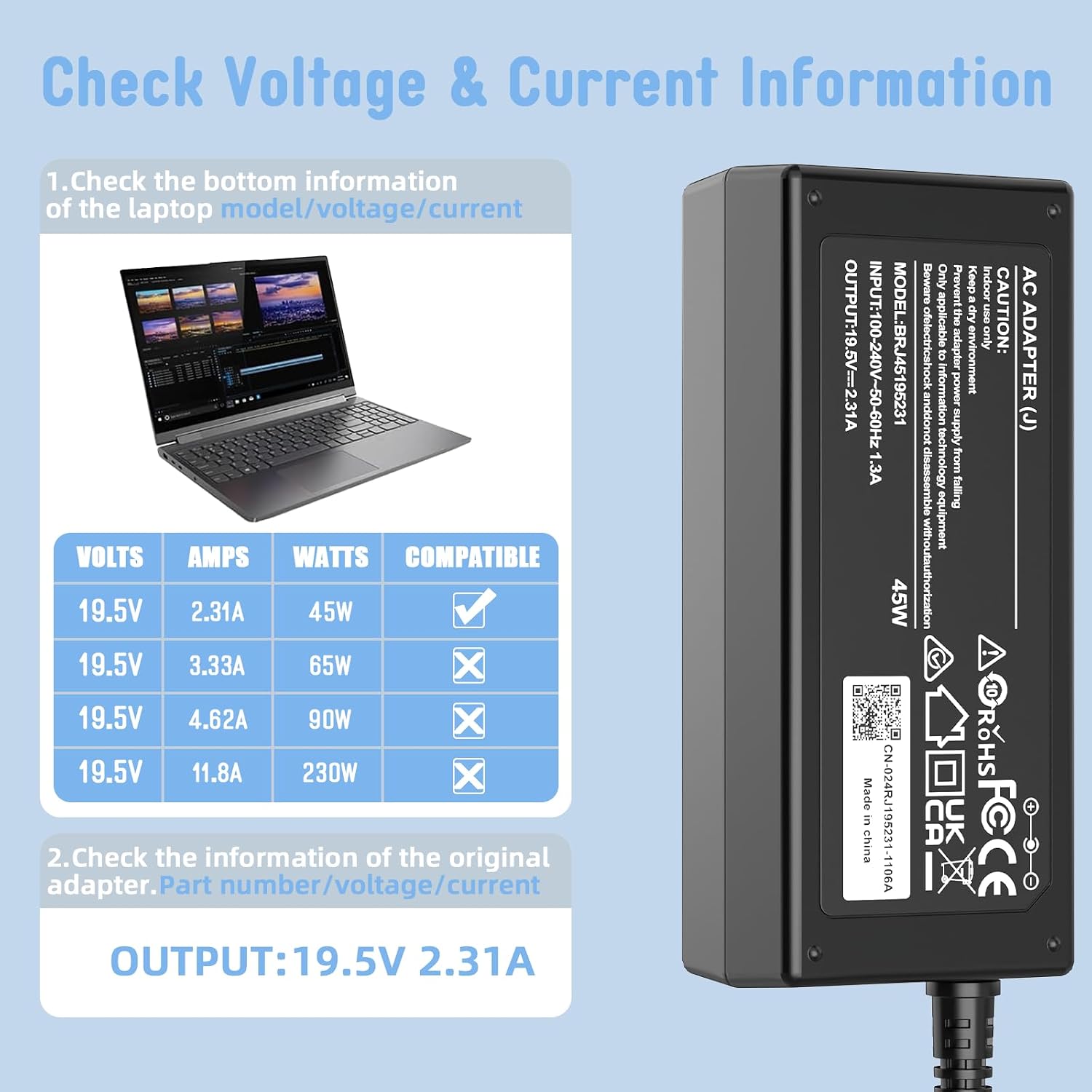 Thumbnail 6 de BIUBOTY 45W Laptop Charger — 19.5V 2.31A Replacement for HP EliteBook, Pavilion, Envy and More