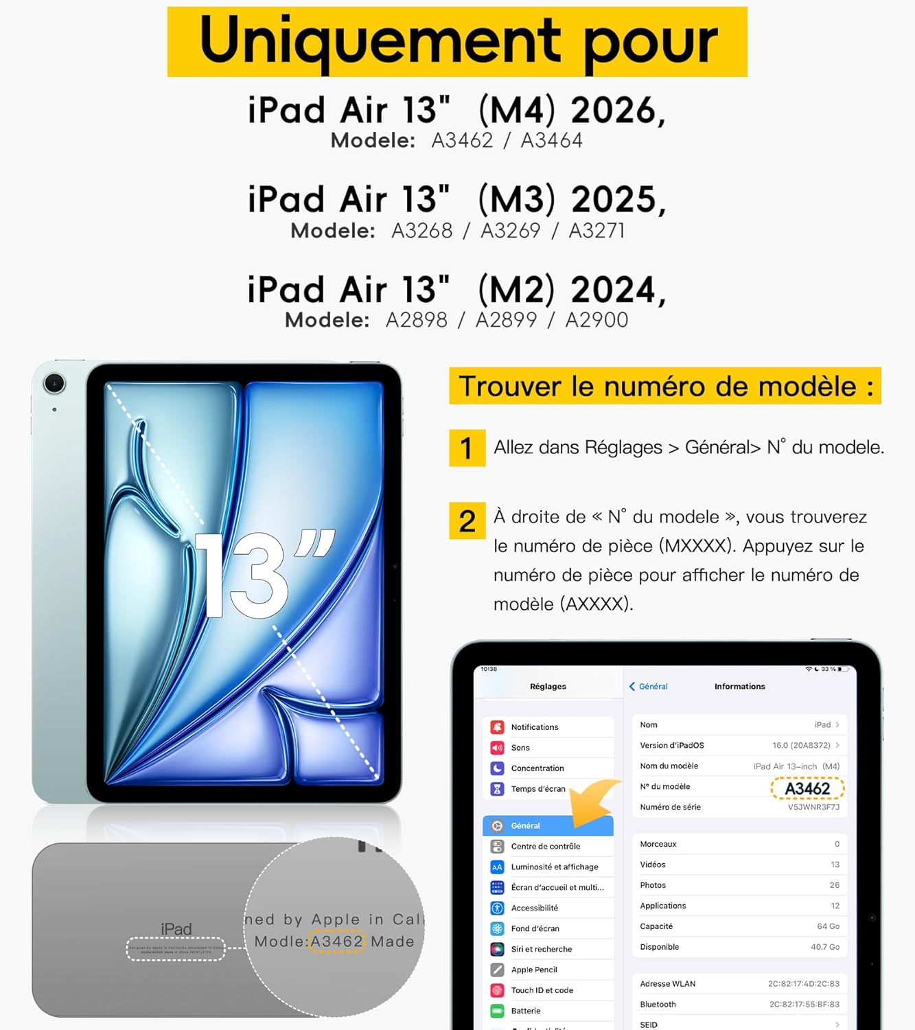 Detalle 2 de BRAECN Étui iPad Air 13 pouces avec film de protection, support 360° et dragonne (rouge) pour modèles M4/M3/M2