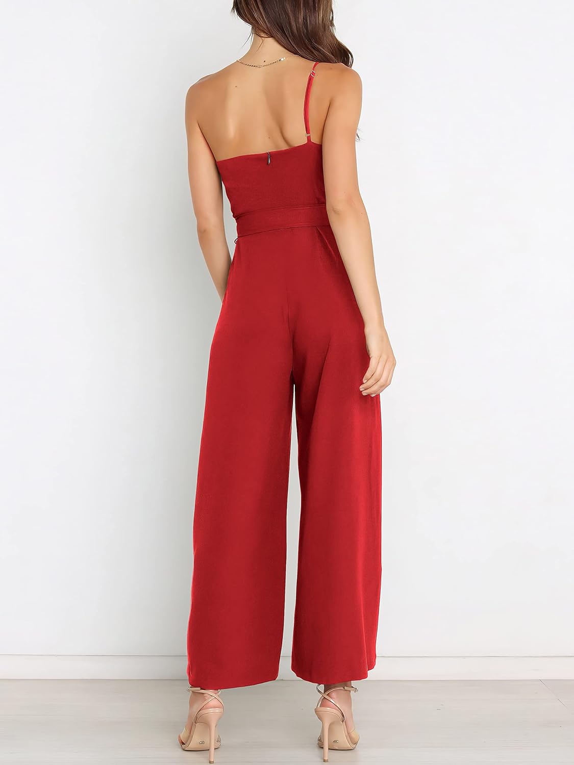 Thumbnail 2 de ANRABESS One-Shoulder Sleeveless Jumpsuit Romper with Tie-Waist & Hidden Pockets (Women’s)