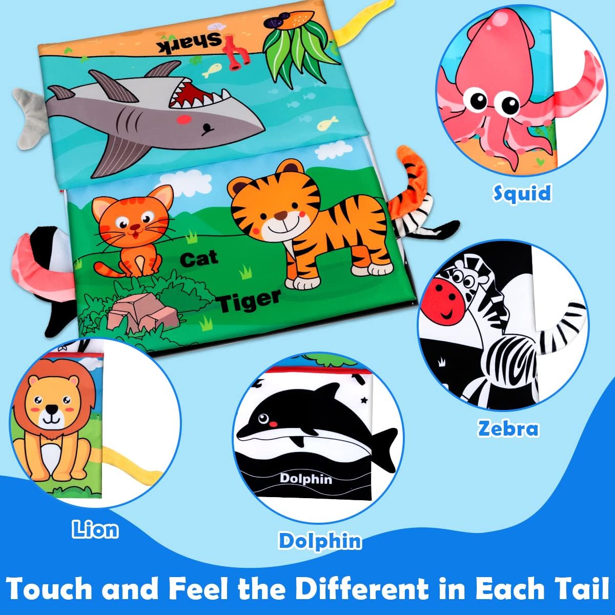 Detalle de Baby Toys 0–6 Months Tummy Time Mirror Toy with Cloth Book (Black & White High Contrast) — Montessori Sensory Infant Set