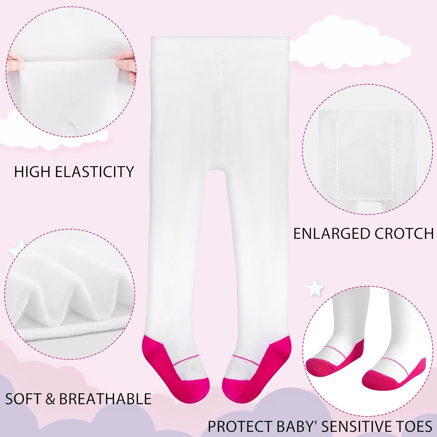 Thumbnail 1 de Baby Girls Tights 3 Pack Cotton Pantyhose (Newborn to 24 Months) – Knit Leggings Stocking in Black, White