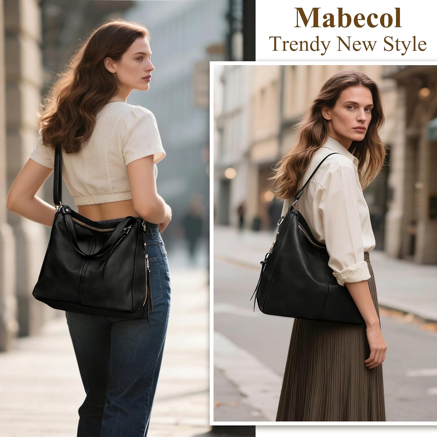 Thumbnail 1 de Mabecol Shopper Tasche Damen (groß) – elegante Umhängetasche aus PU mit Reißverschluss