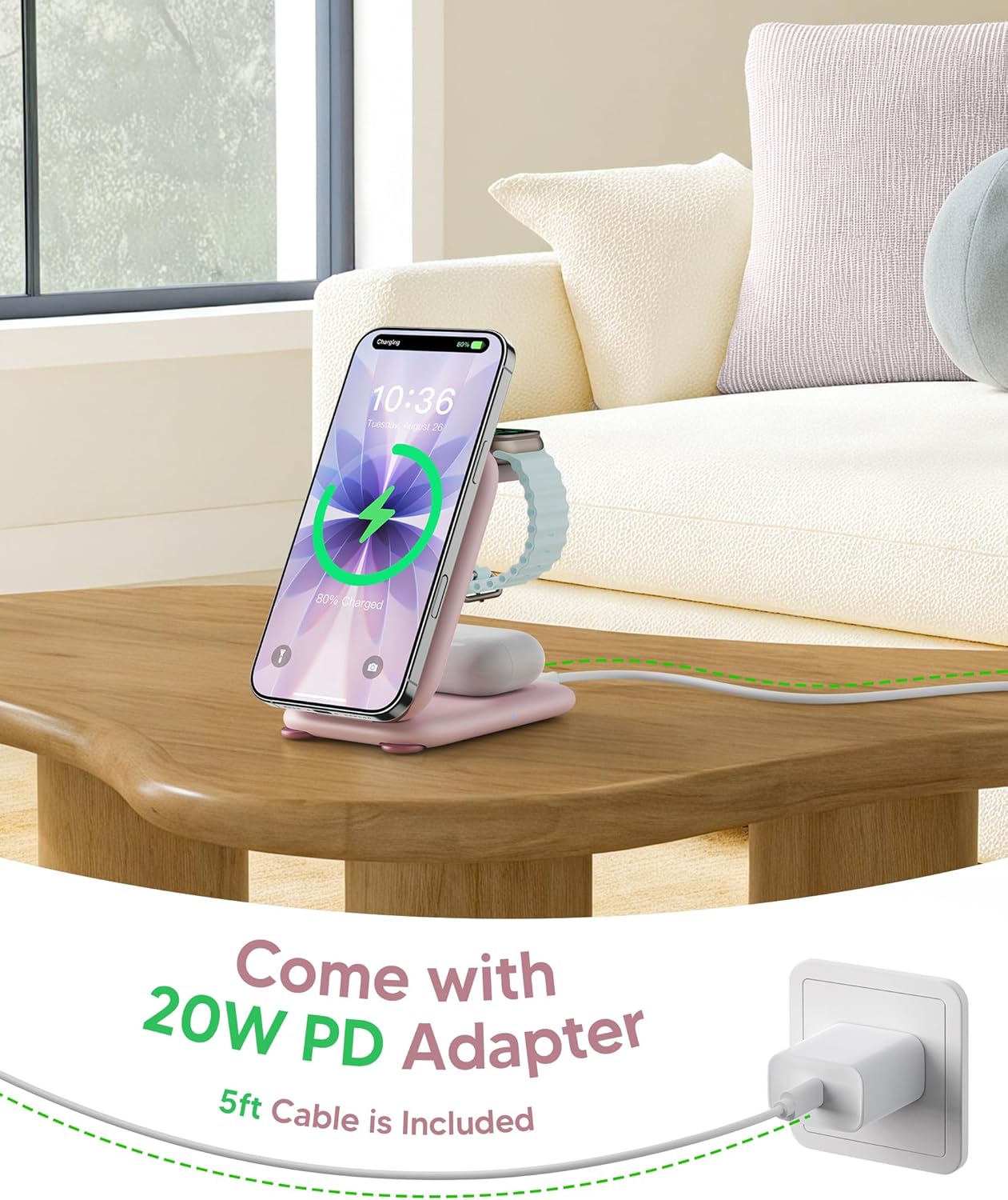 Thumbnail 6 de PaktVault 2026 Traveling Fast Wireless Charging Station: 3-in-1 MagSafe, Magnetic 3 in 1 Stand for Apple Devices (Pink)