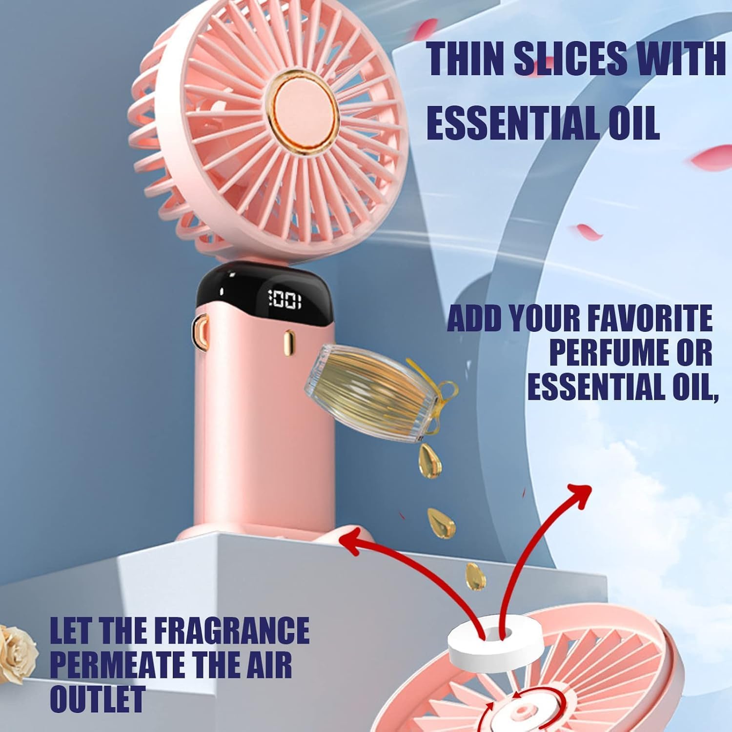 Thumbnail 4 de Jsdoin Handventilator: tragbarer Mini-Ventilator mit 5 Geschwindigkeitsstufen und 5.000-mAh-Akku (rosa)