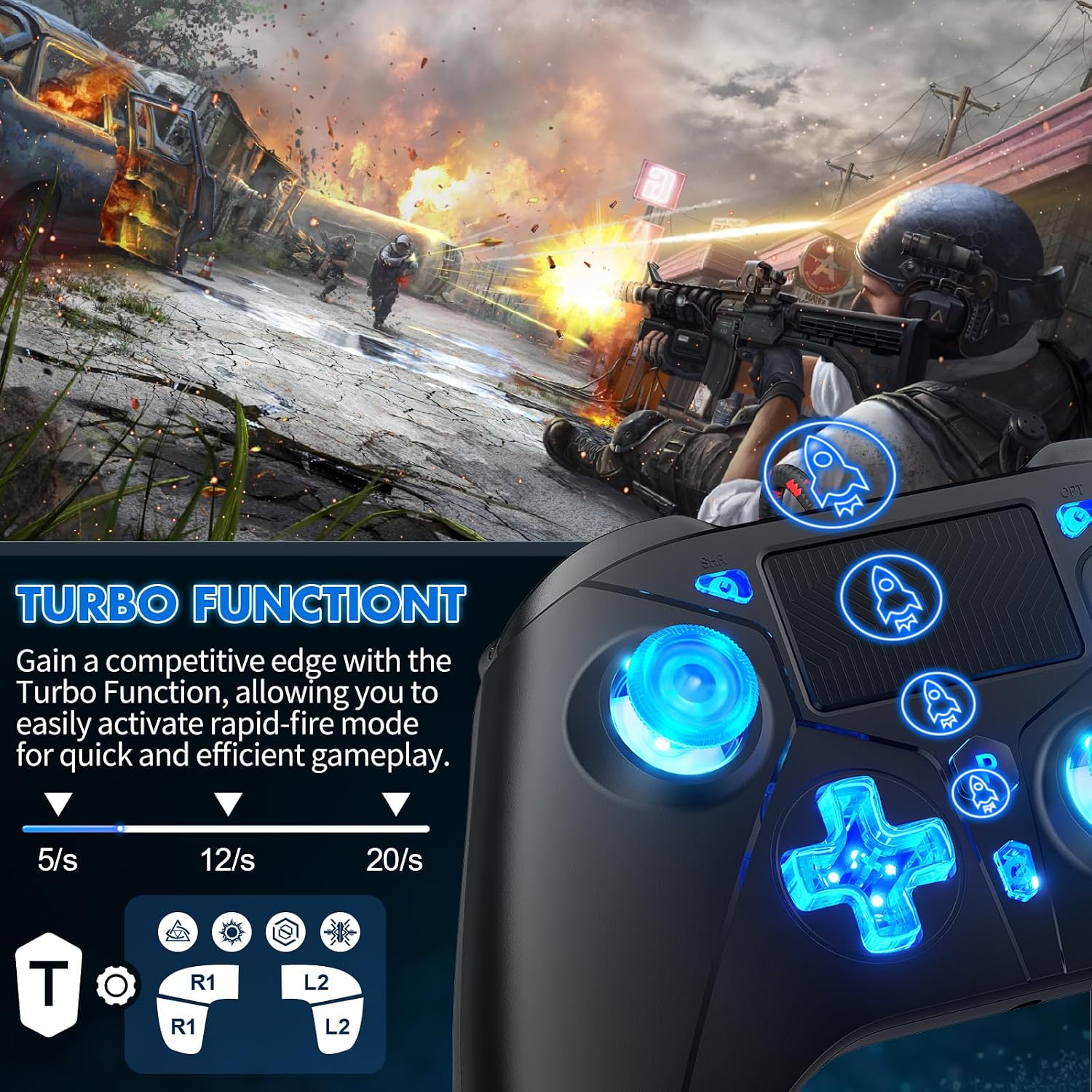 Thumbnail 2 de Dinosoo RGB Wired Controller für PS5/PC/PS4 – kabelgebunden, programmierbare Tasten und 6-Achsen-Bewegungssteuerung