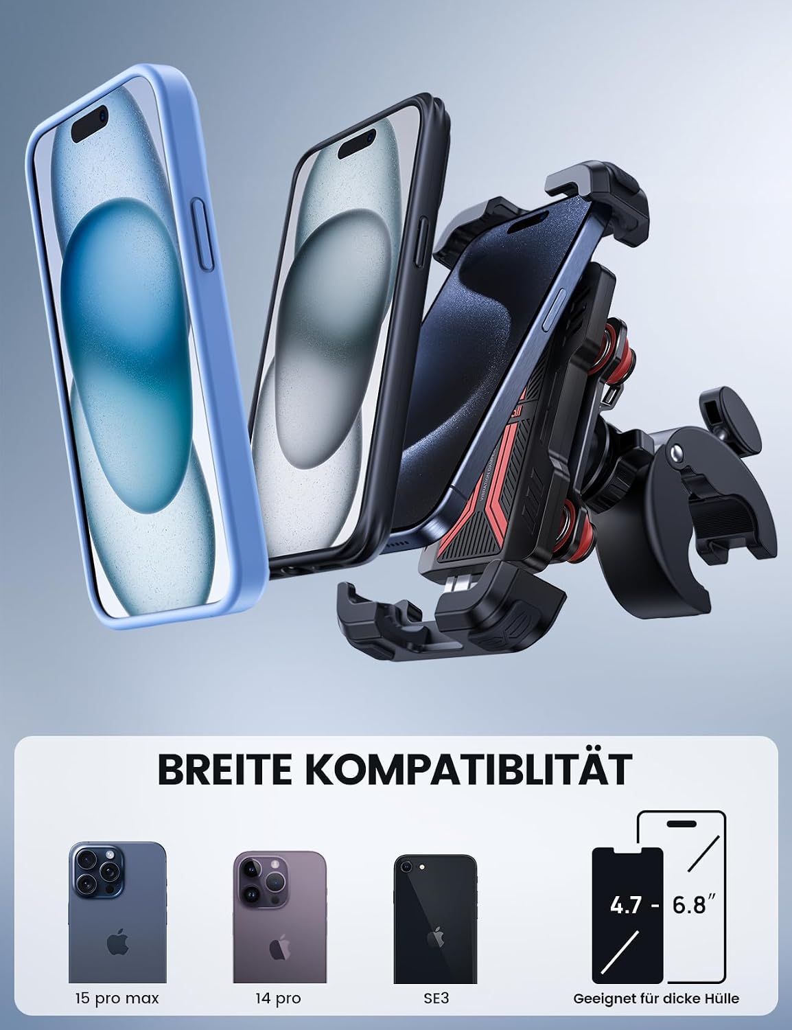 Detalle 1 de Lamicall Motorrad Handyhalterung 360° Drehung