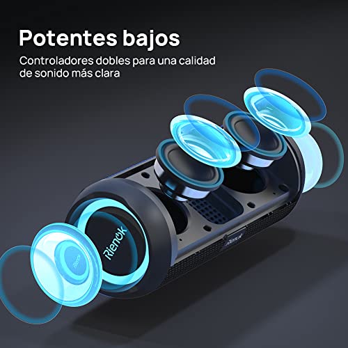 Detalle 2 de RIENOK Altavoz Bluetooth 30W Portátil: potencia, impermeabilidad IPX7 y RGB para fiestas al aire libre