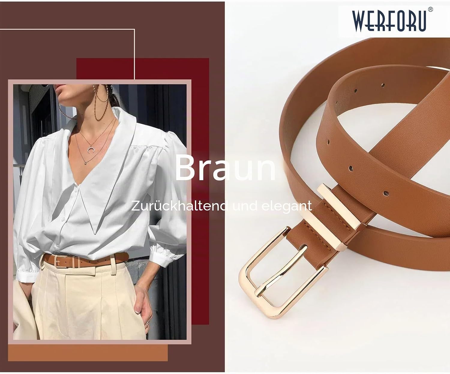 Detalle de WERFORU 3-Ton Gürtel-Set aus Kunstleder für Damen – Vielseitige Accessoires in drei Farben