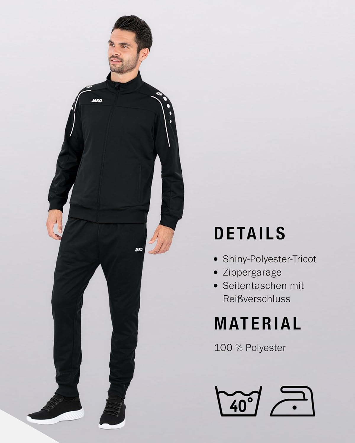 Detalle de JAKO Polyester Classico Trainingsanzug – Moderner, strapazierfähiger Sportanzug aus 100% Polyester