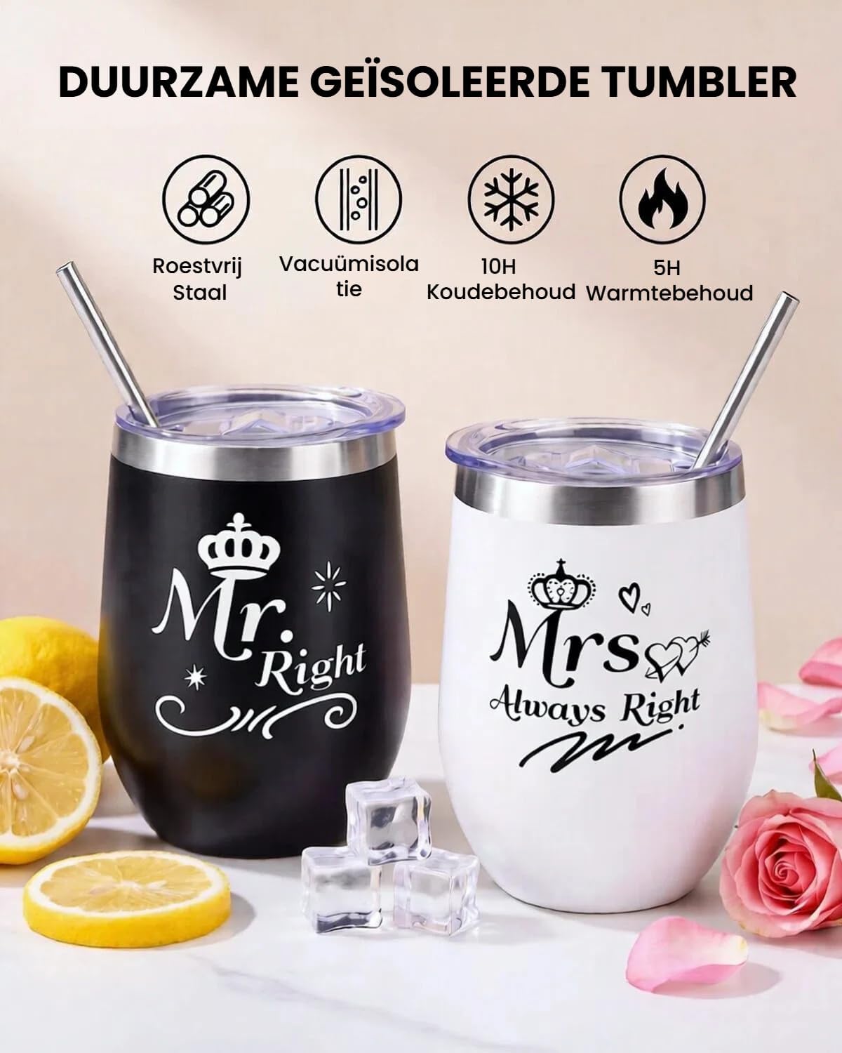 Detalle 2 de RYLIFEOGI RYLIFEOGIA13010# Mr & Mrs-mokkenset van roestvrij staal, 360 ml