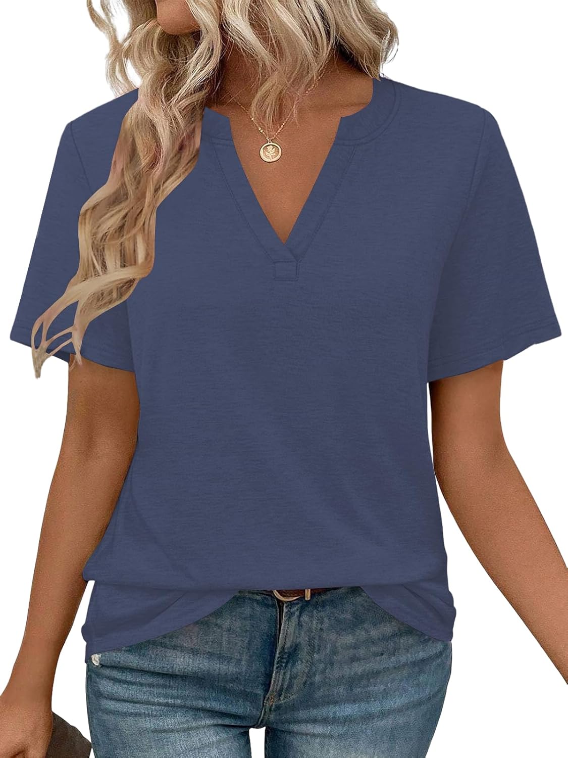 Thumbnail 6 de Cuptacc Damen T-Shirt Kurzarm V-Ausschnitt – Lockeres Basic-Top für Sommer und Alltag