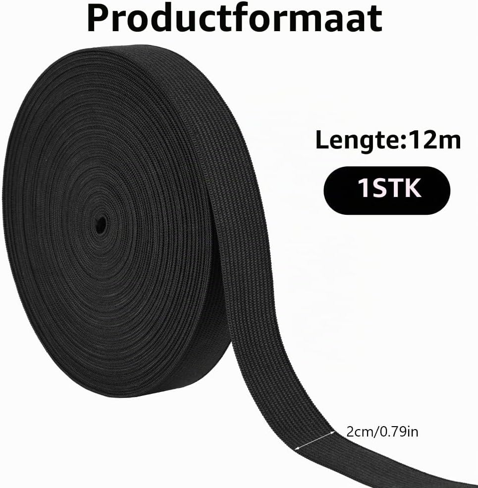 Detalle 2 de AUYAO elastiek 20 mm x 12 m, zwart polyester naairubber