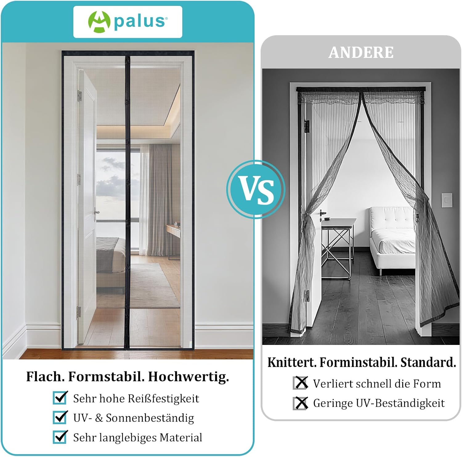 Thumbnail 4 de Apalus VP Pro Premium Fliegengitter für Balkontüren – 100x220 cm, Glasfaser, magnetischer Verschluss