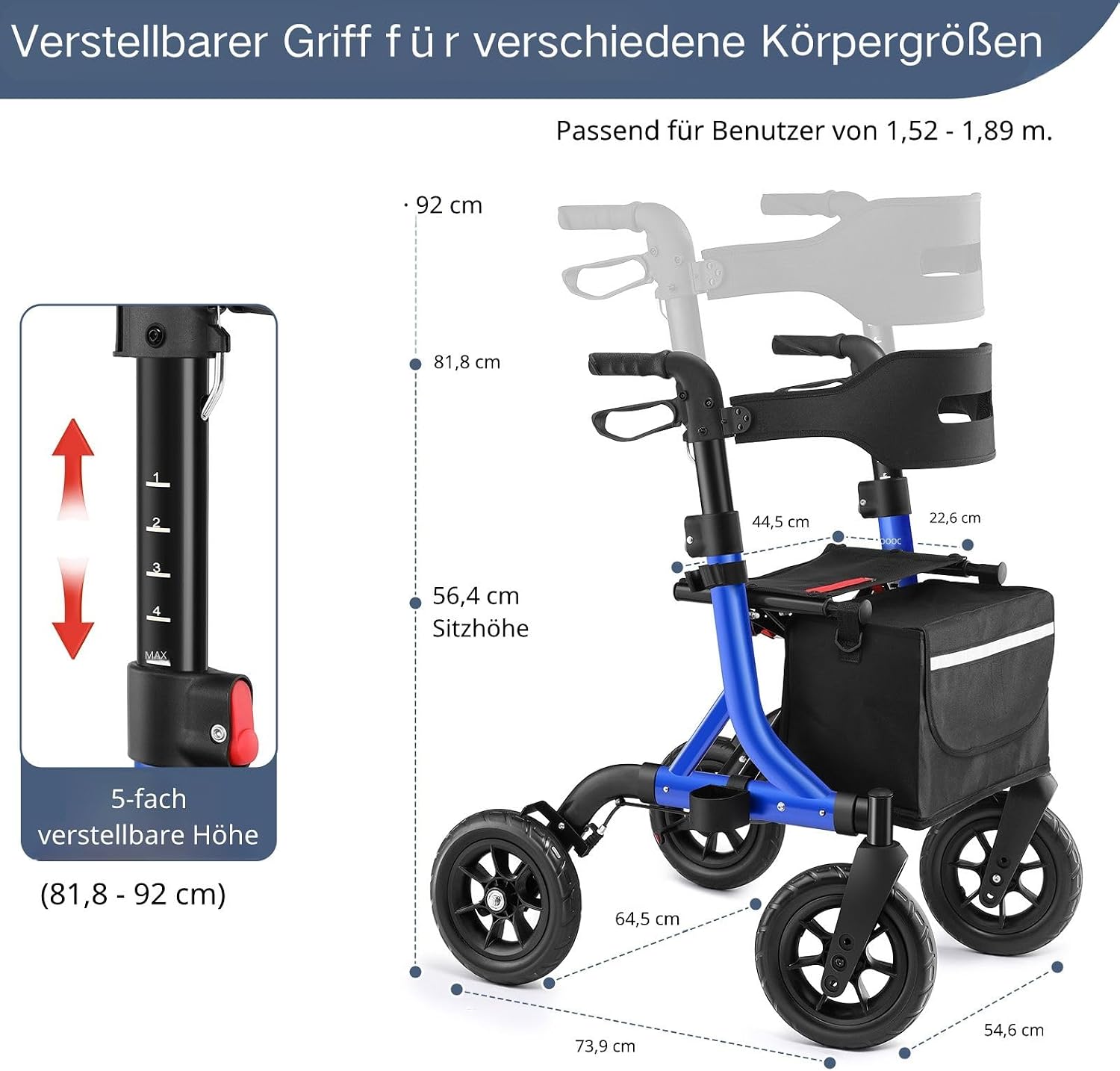 Thumbnail 5 de MAXWALK Rollator Faltbar und Leicht mit Sitz – Geländegängige Mobilität mit integrierter Bremszugführung