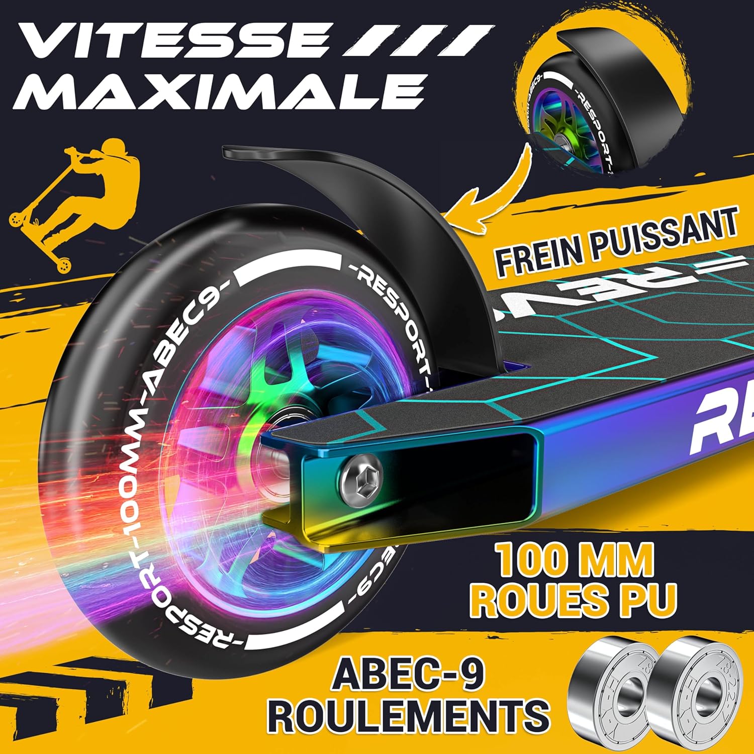 Thumbnail 4 de RE:SPORT Trottinette Stunt Revo – freestyle pour tous les niveaux (100 mm, barre en Y, ABEC 9)