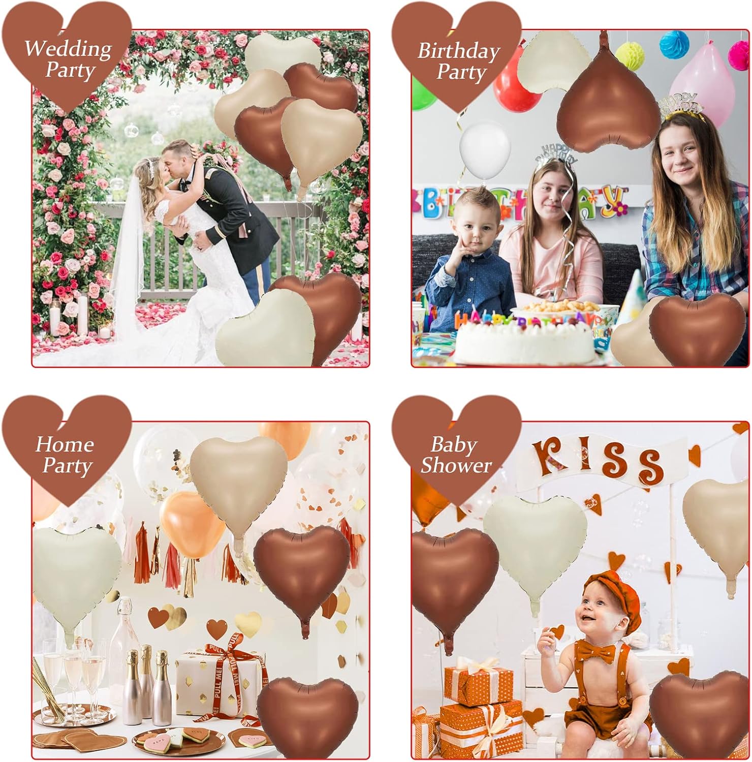 Thumbnail 6 de Biapian Brown Apricot Heart Foil Balloons, 10-Pack, 18-Inch Neutral Colors