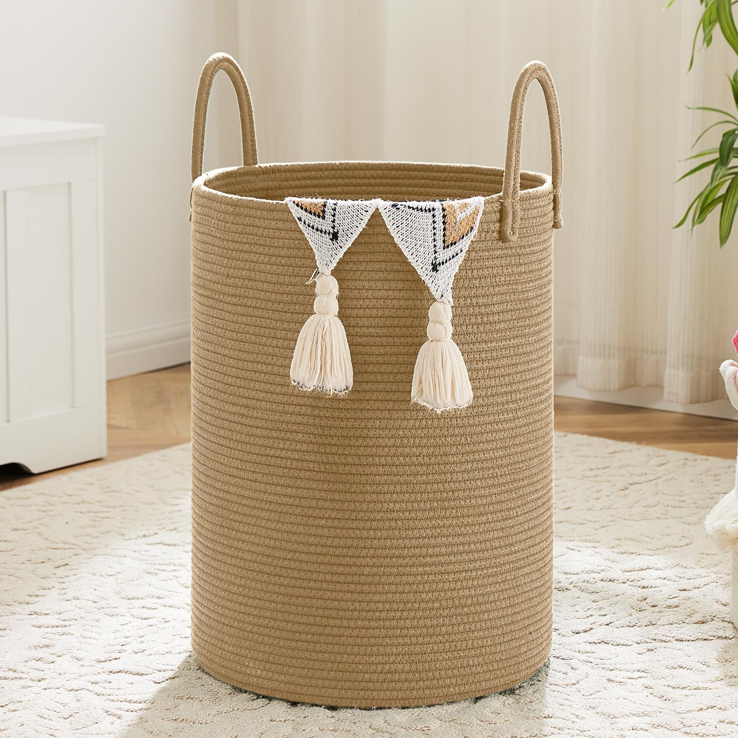 Detalle de Artfeel 40L Cotton Rope Laundry Basket, Machine Washable with Reinforced Handles