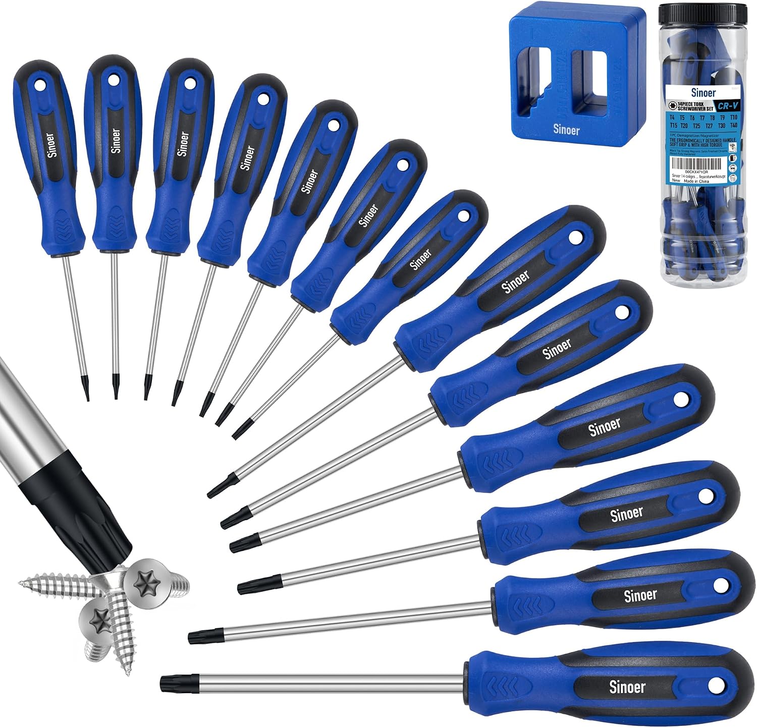 Detalle de Sinoer set di cacciaviti magnetici Torx da 13 pezzi (T5–T40) in acciaio CR-V