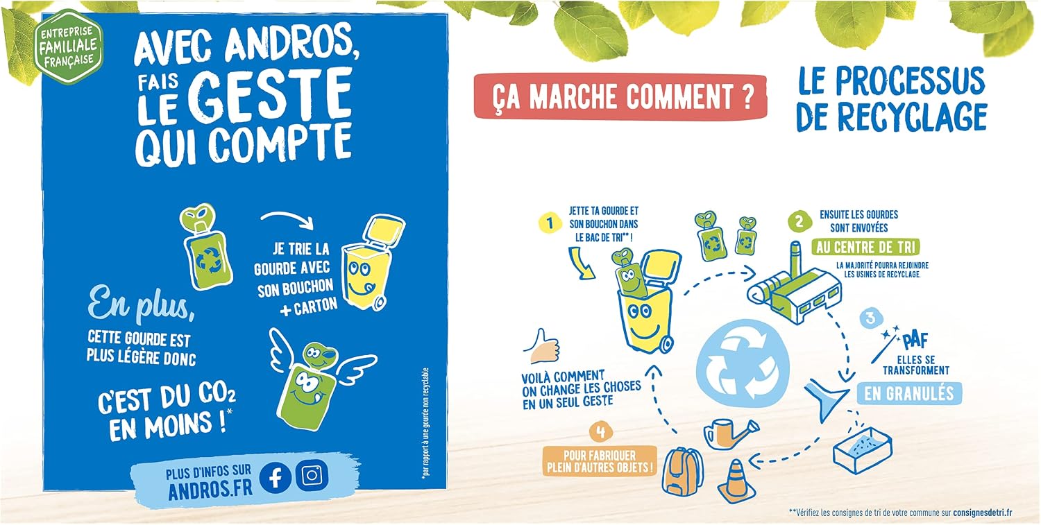 Thumbnail 2 de ANDROS Compote de fruits sans sucres ajoutés en gourde recyclable (lot de 20) – Pomme + Poire + Fraise + Banane
