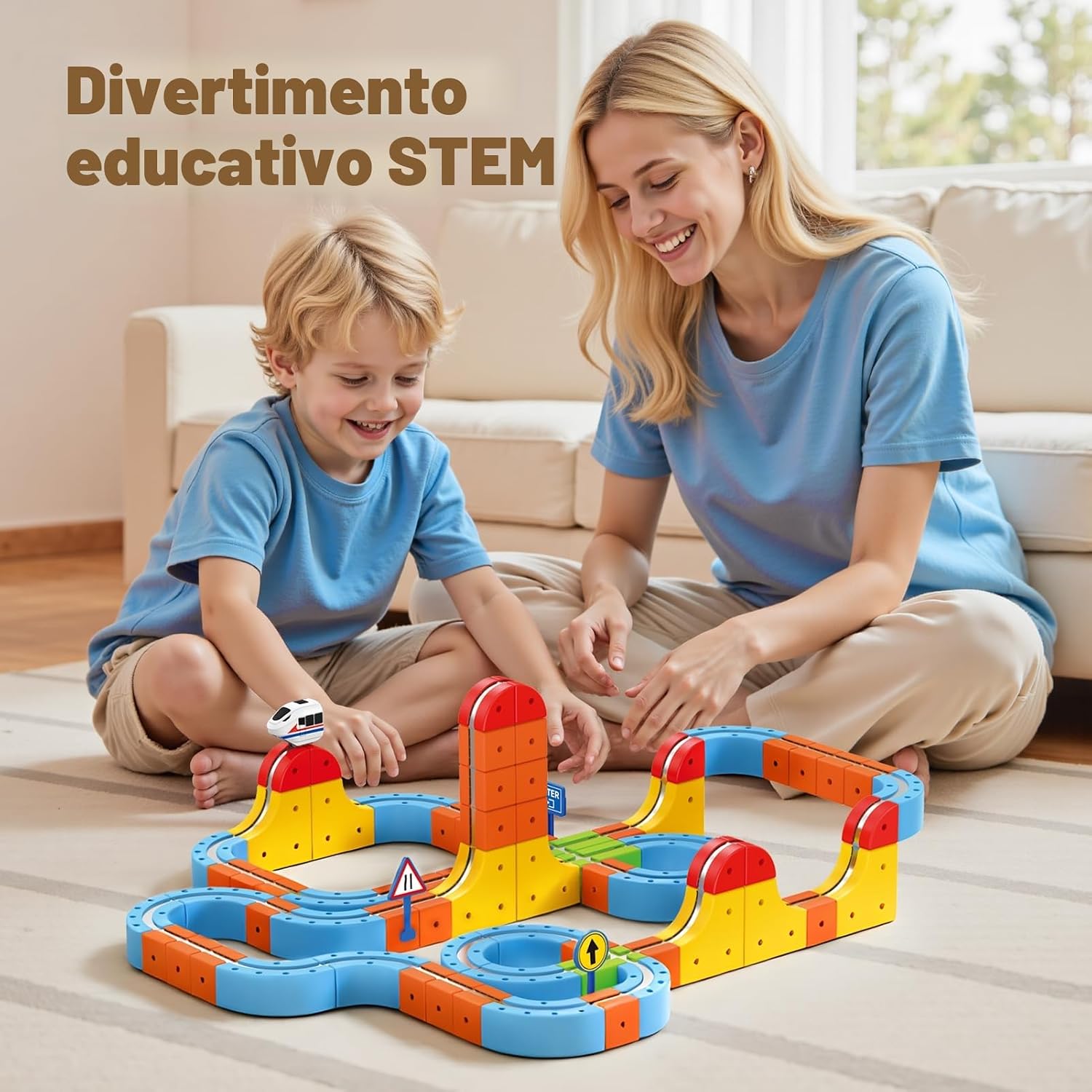 Detalle de 56 Pezzi Trenino Elettrico per Bambini: pista magnetica DIY a cubi 3D per bimbi 3-8 anni