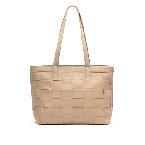 Detalle de MISAKO Fusi: bolso shopper trenzado para mujer en beige 27x14x33 cm