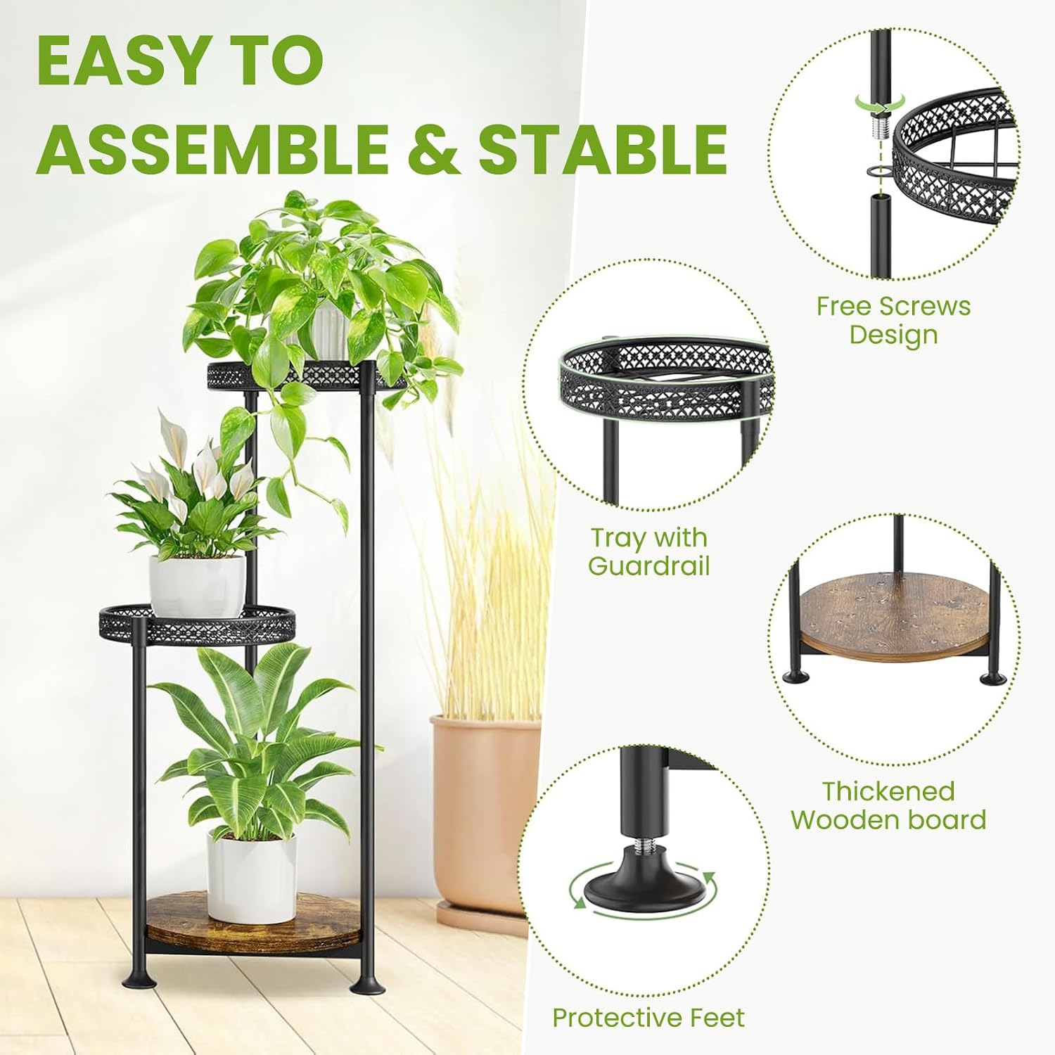 Thumbnail 6 de Atpddpey 3-Tier Corner Plant Stand, Metal and Wood with Adjustable Feet