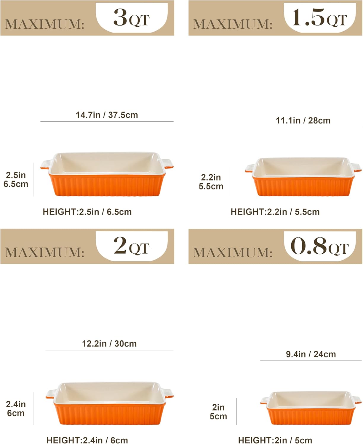 Detalle 2 de MALACASA Auflaufform Set 4‑teilig 37 cm 🍲