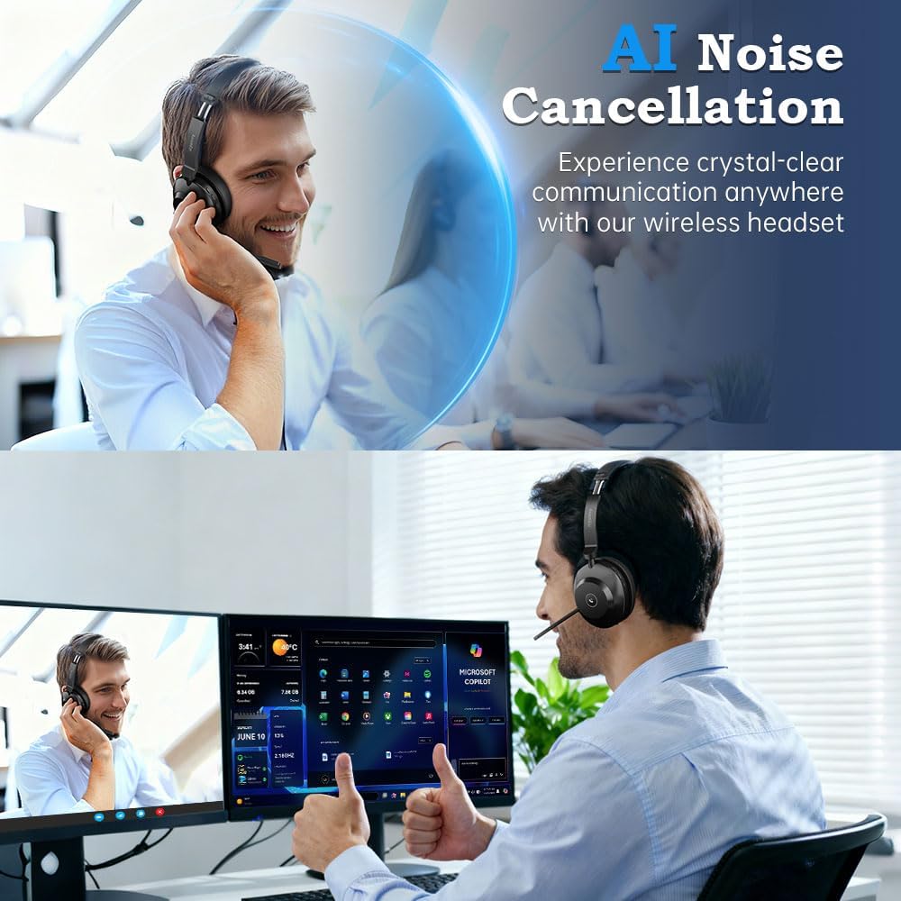 Detalle de AxiomEar Bluetooth Wireless Headset with Mic for Work – Advanced Noise Reduction, Comfortable On-Ear Design