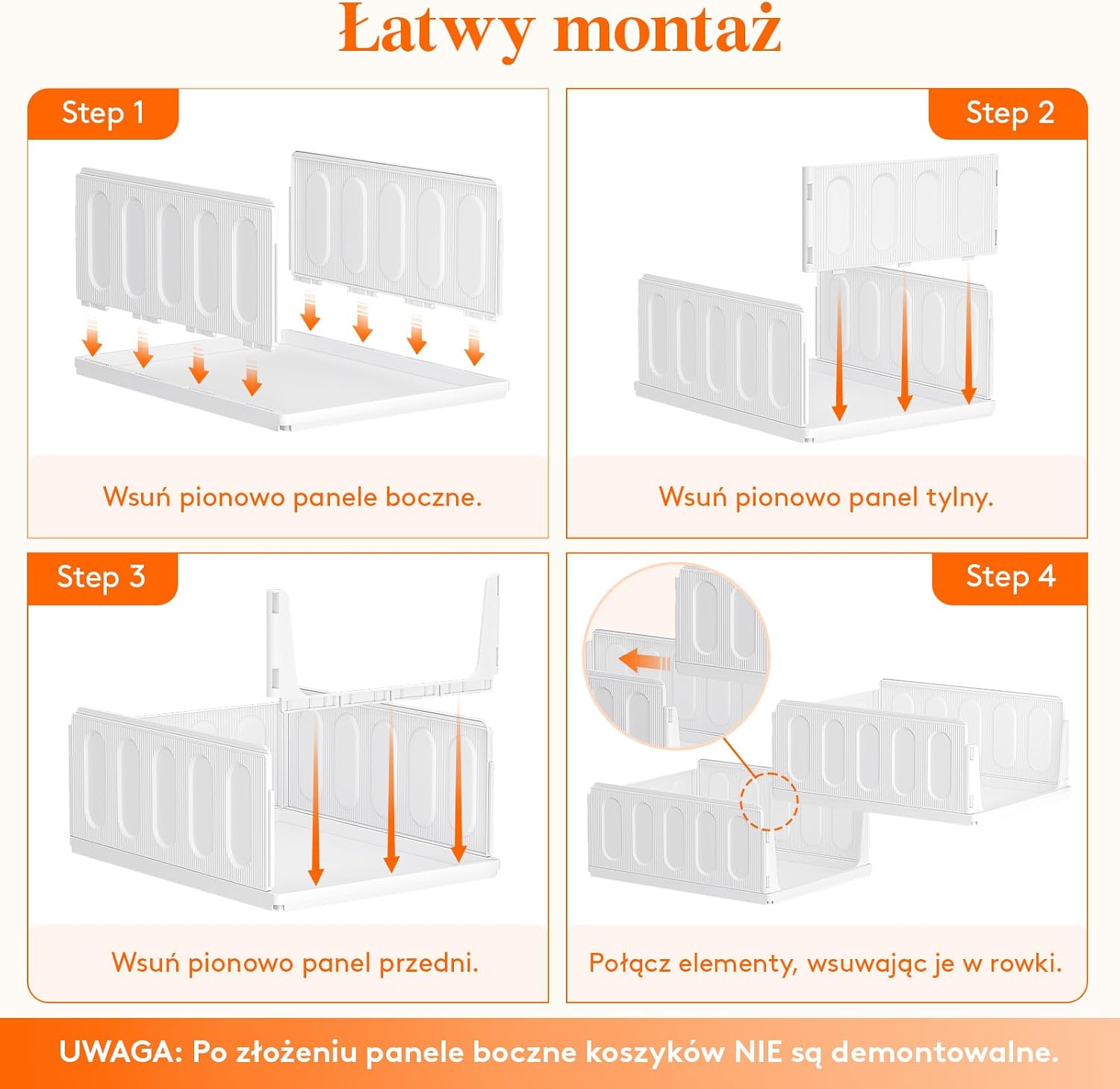 Detalle 2 de Lifewit 25007 – 8 białych organizerów do szafy, piętrowych i wysuwanych