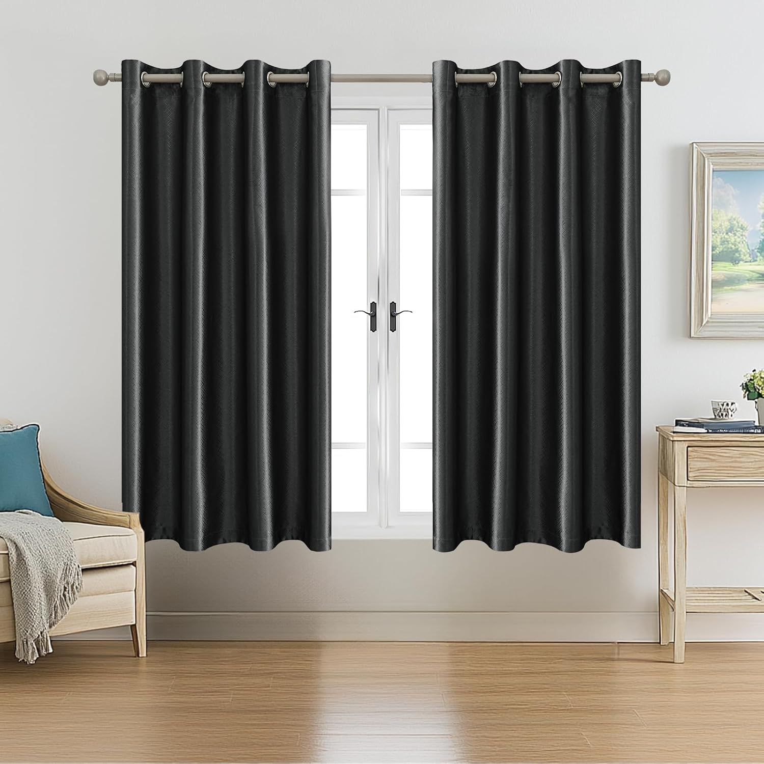 Detalle de Ystyle Rideaux Intérieurs Lot de 2 – Rideaux Thermiques et Occultants Gris Foncé 140x260 cm