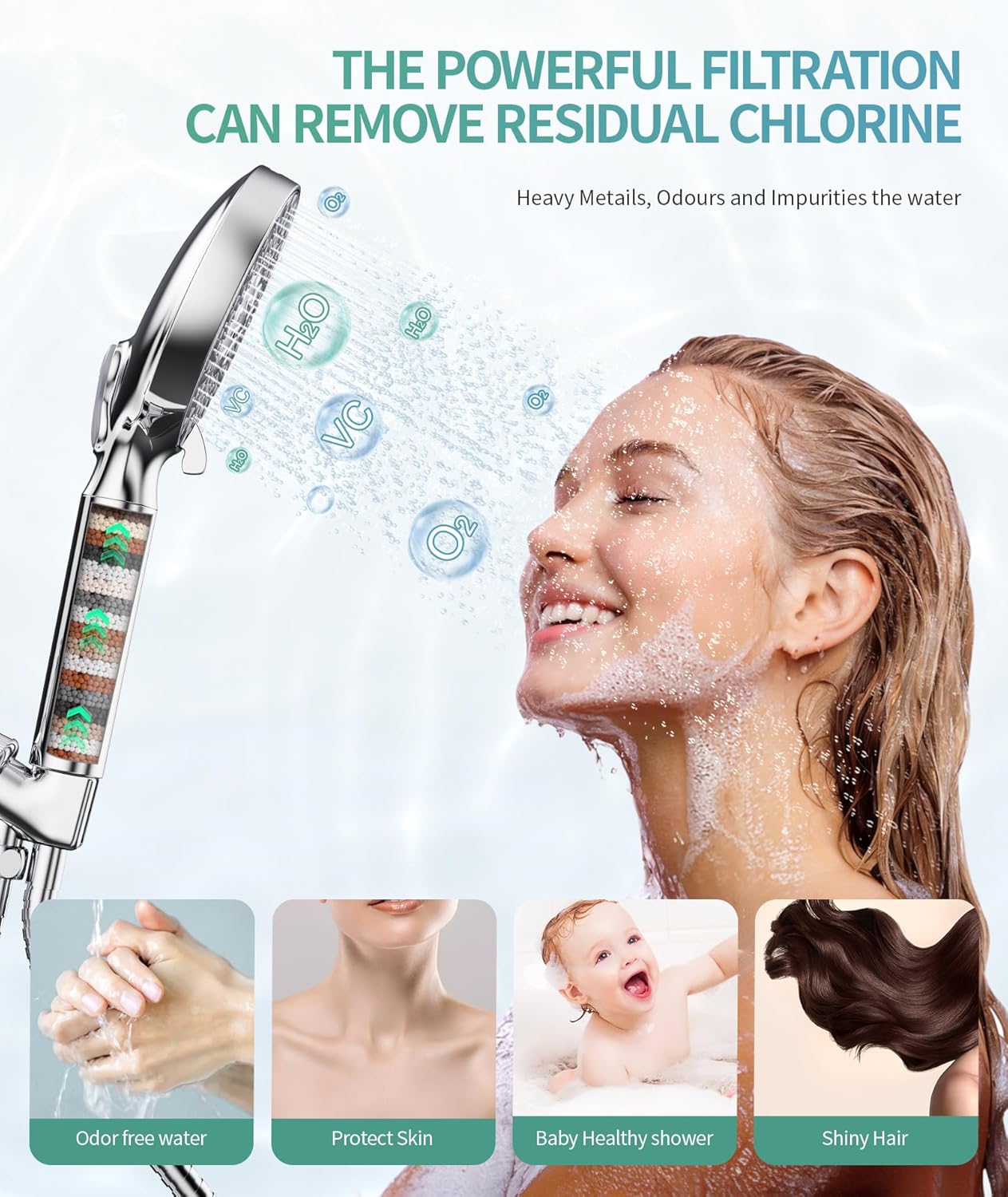 Thumbnail 2 de SR SUN RISE Filtered Shower Head with Handheld High Pressure, 9-Spray Modes & Detachable Design (Chrome)