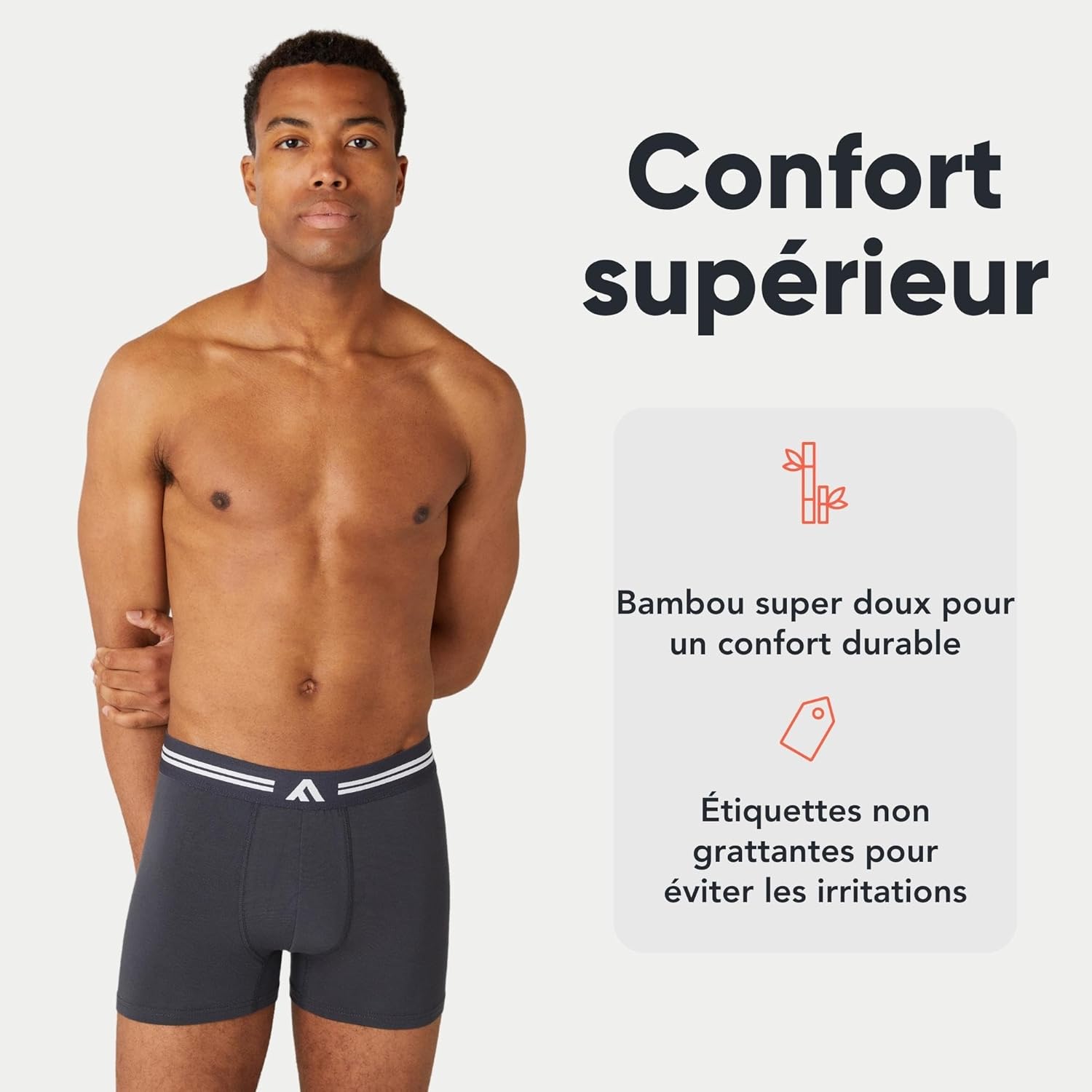 Detalle de FM London – Lot de 5 Boxers très Doux en Bambou, sans étiquette, coupe élastique, pour Homme