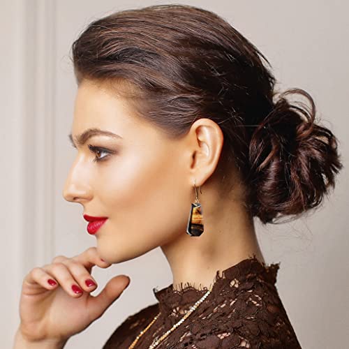 Detalle de Élégante Géométrique Boucles d'Oreilles Pendantes – Dragon Porter (Marron Foncé et Orange, Style 15)