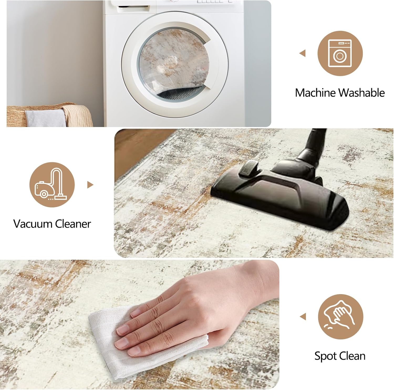 Detalle 2 de Famibay 60x300cm Hallway Runner Rug in Brown & Beige (non-slip, washable, low pile)