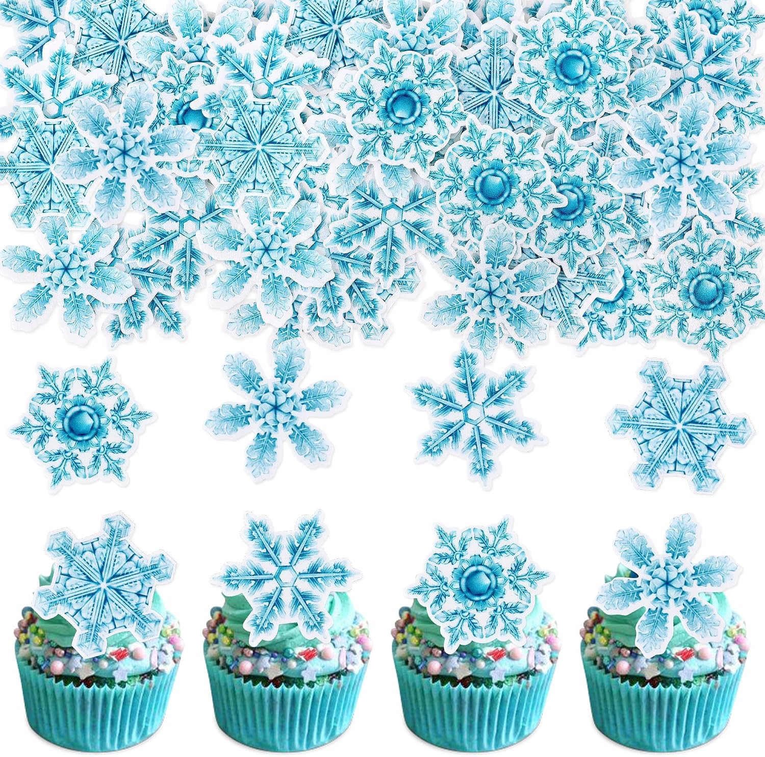 Detalle de Ercadio Edible Snowflake Cupcake Toppers, 40-Piece Wafer Rice Paper Set