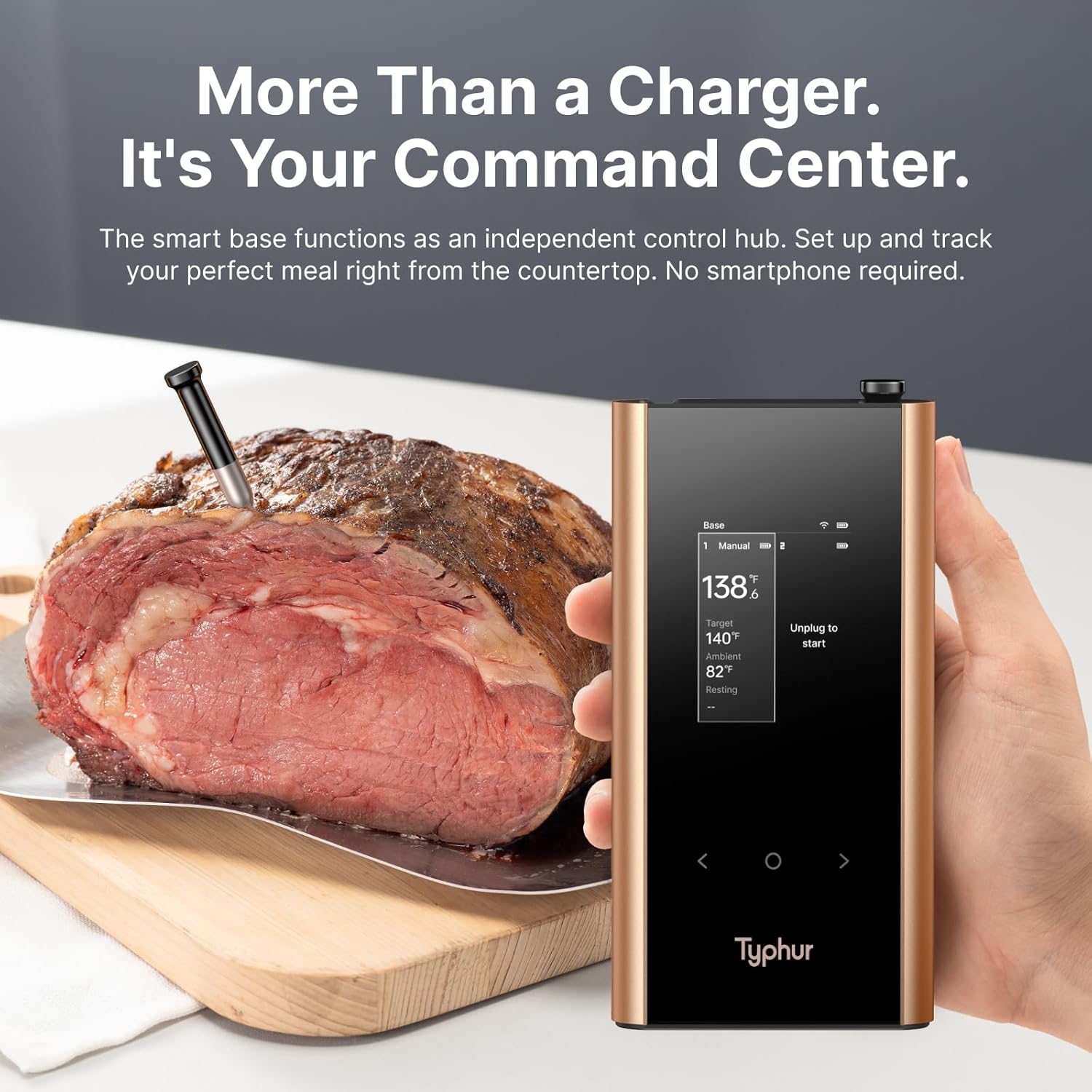 Detalle de Typhur Sync Gold Dual Wireless WiFi Meat Thermometer (2 Slim Probes, Smart Base) with Carrying Case