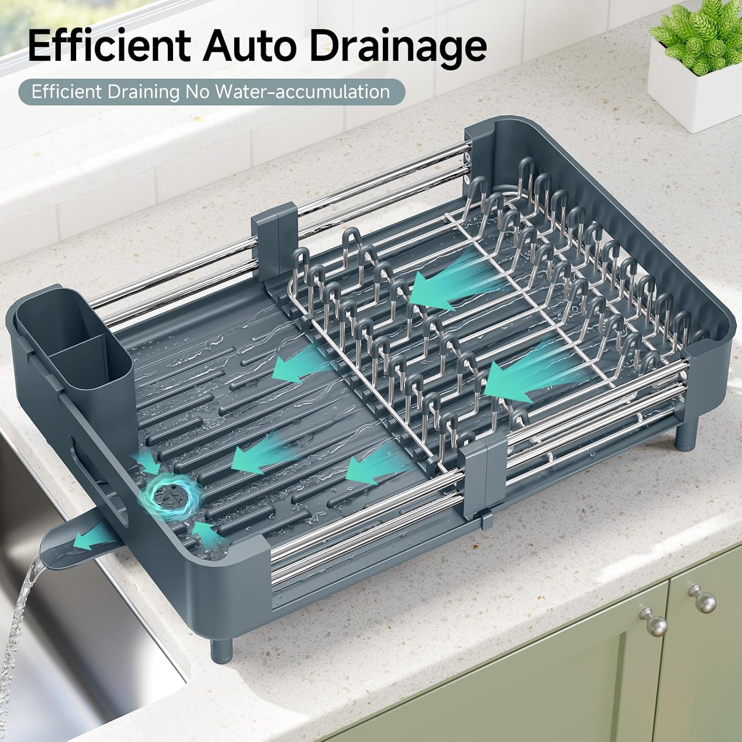 Thumbnail 5 de KINGRACK Extendable Dish Drainer Rack in Matte Green