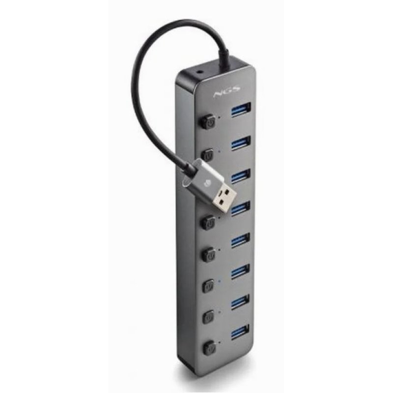 Detalle de NGS IHUB8: Hub USB 3.0 de 8 puertos con interruptores y carga rápida BC1.2