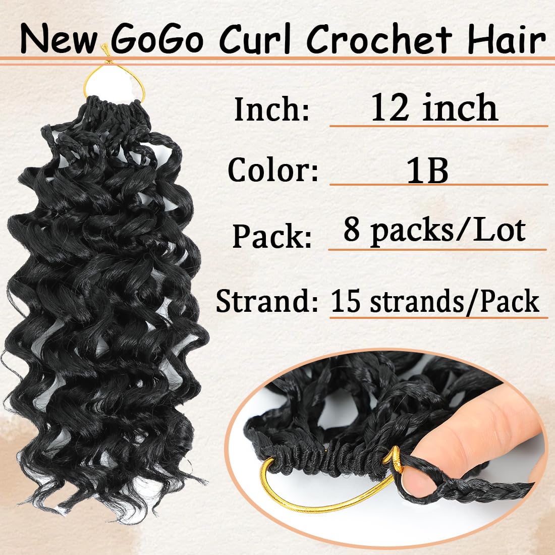 Detalle 2 de Pre Looped Gogo Curl Crochet Hair 12 Inch, 8 Packs – Pre Twisted Short Curly Crochet Hair for Black Women, Ocean Wave Water Wave Deep Braiding (12 inch 1B)