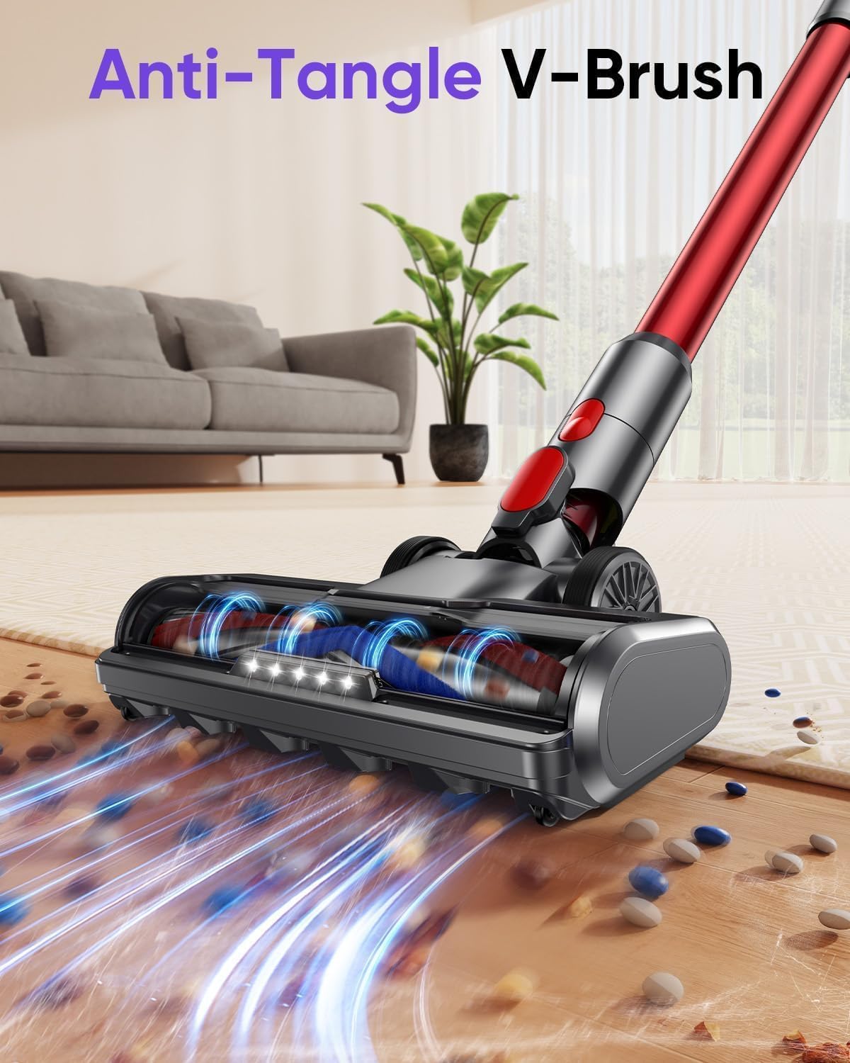 Detalle 2 de 550W 45KPa Cordless Vacuum Cleaner – Self-Standing Stick with Auto Mode, 60 Min Runtime and Wall Mount (Red)