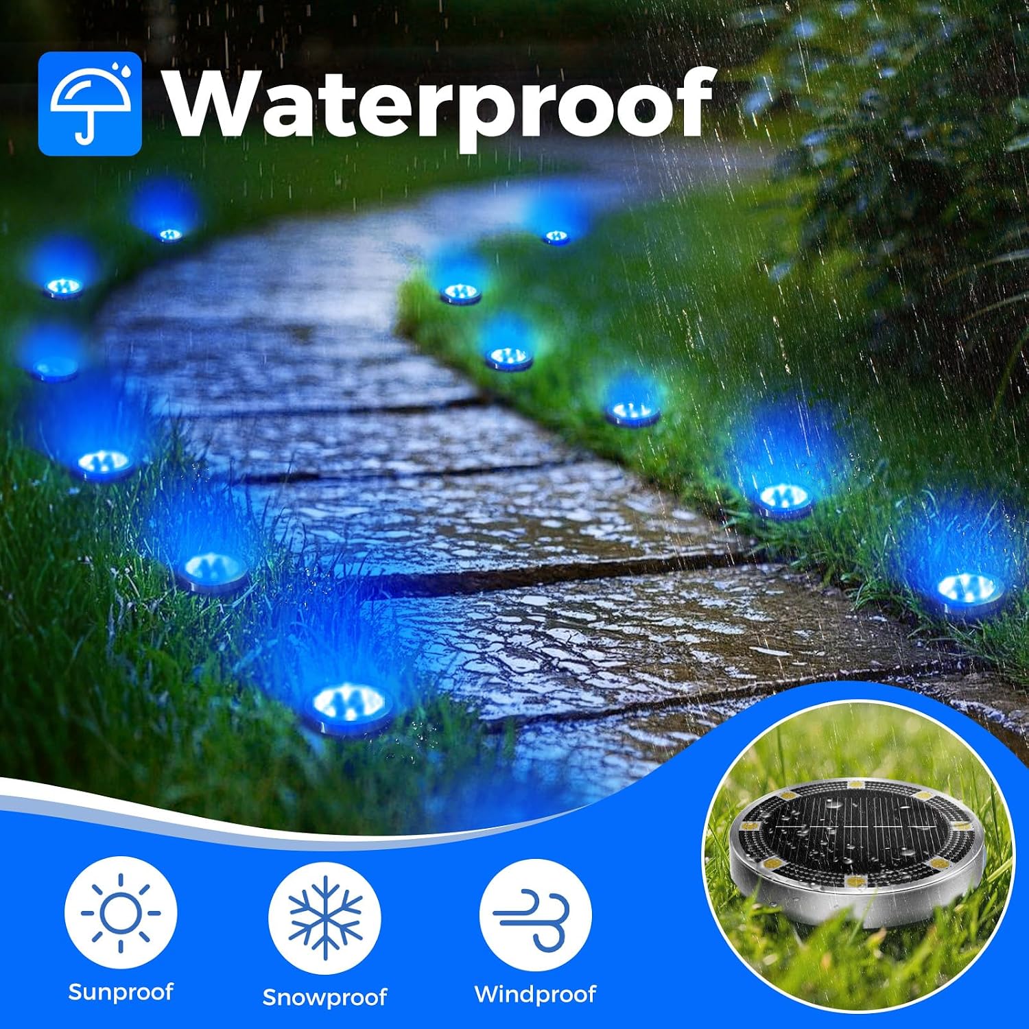 Detalle 2 de Peasur Solar Bodenleuchten Aussen – 12 Stück, 8 LED Blau