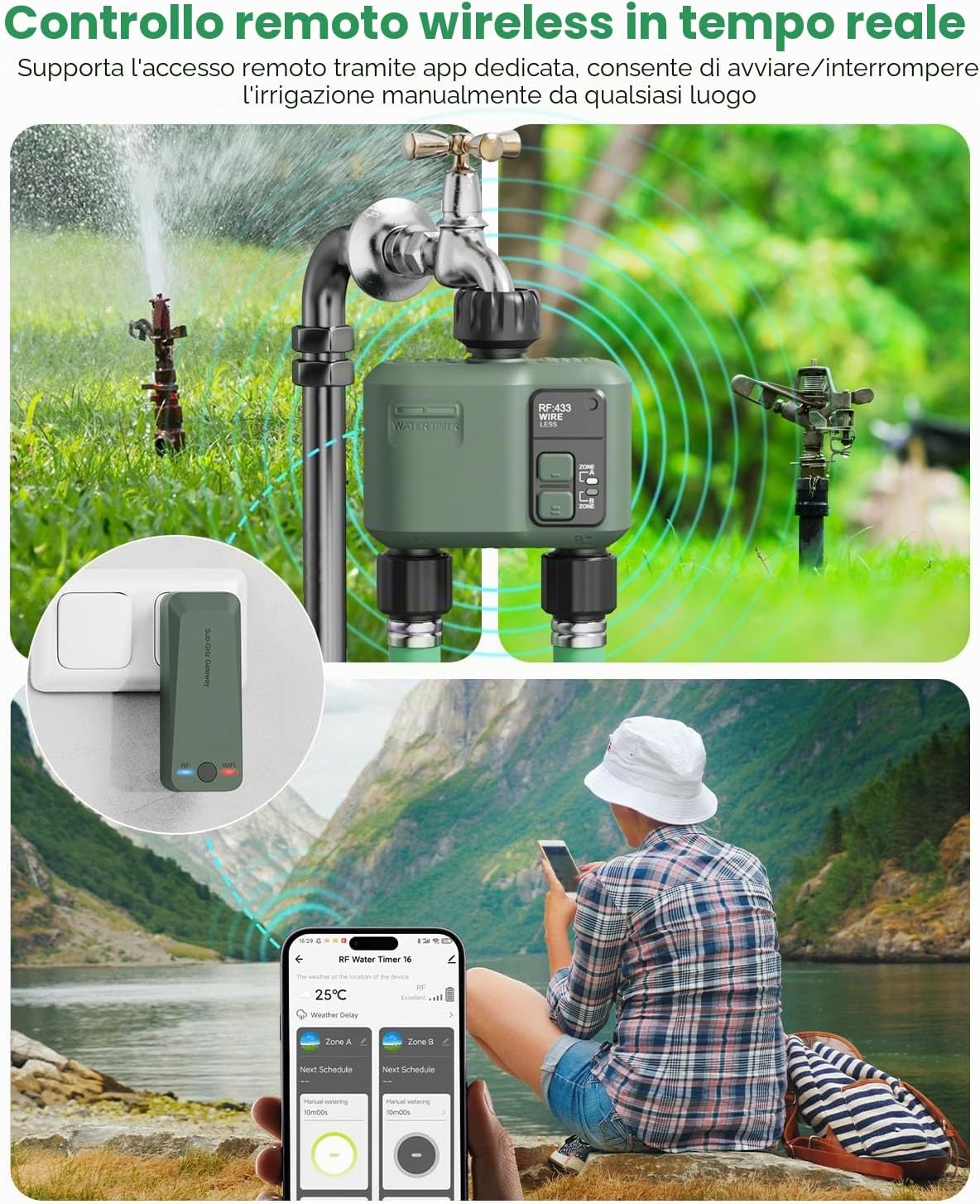 Detalle de Shrivee Timer per Irrigazione WiFi a 4 Vie: ControlloIntelligente per Giardino e Prato