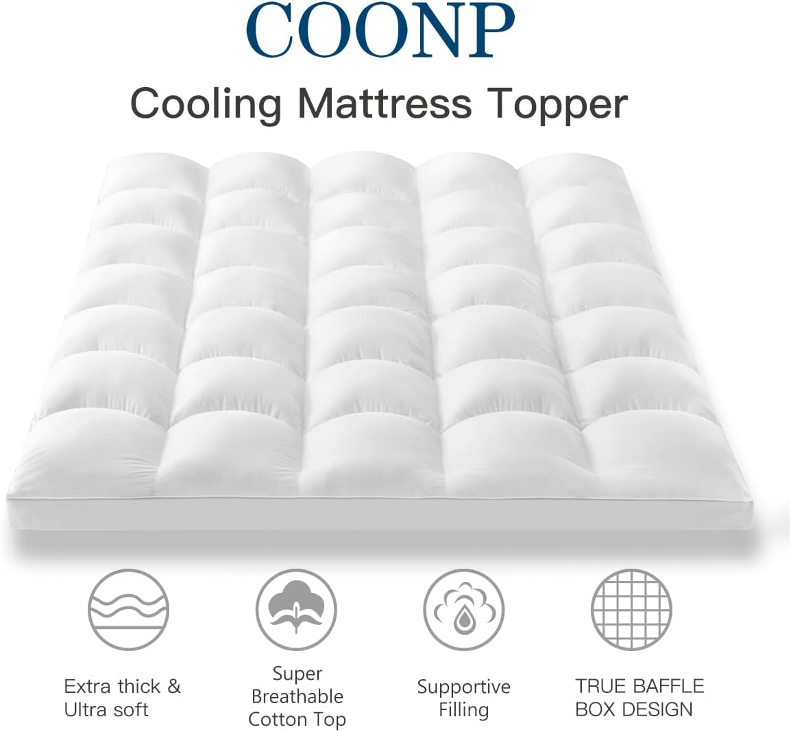 Detalle 2 de COONP Queen Mattress Topper, Cotton Pillow Top with Deep-Pocket Fit