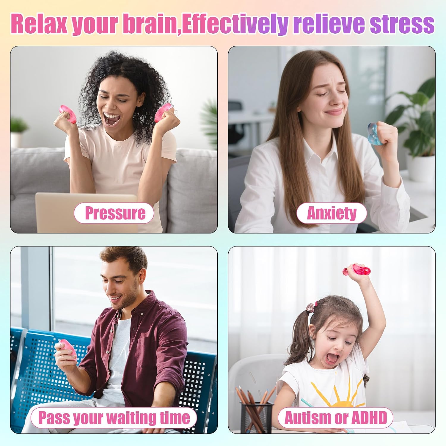 Thumbnail 2 de saquuiui 2-Pack Stress Cube Set: Quiet Fidget Toys for Anxiety Relief, Focus, and Durability (2” Wide, Blue & Pink)