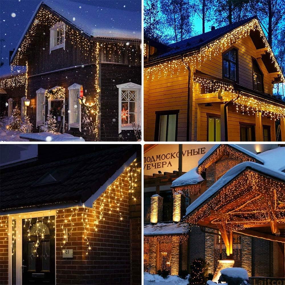 Detalle de Toodour LED08230612 Icicle Lights, 612 LEDs, 50 ft, 8 Modes, Warm White