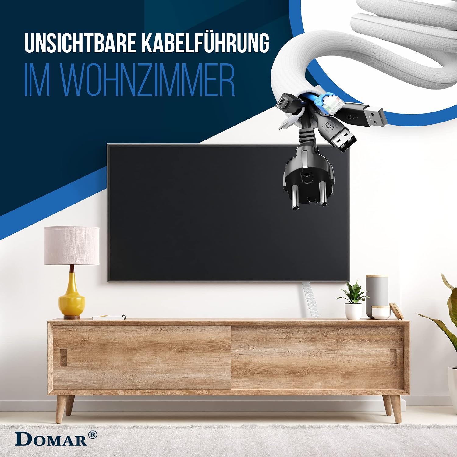 Thumbnail 6 de DOMAR® 3m Kabelschlauch selbstschließend & flexibel – Weißer Kabelkanal für Kabelmanagement am Schreibtisch
