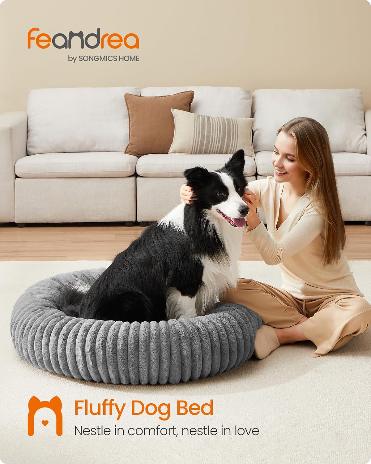 Detalle 2 de Feandrea Dog Bed (Extra Large) 100 cm Donut Bed in Dove Grey, Washable & Non-Slip