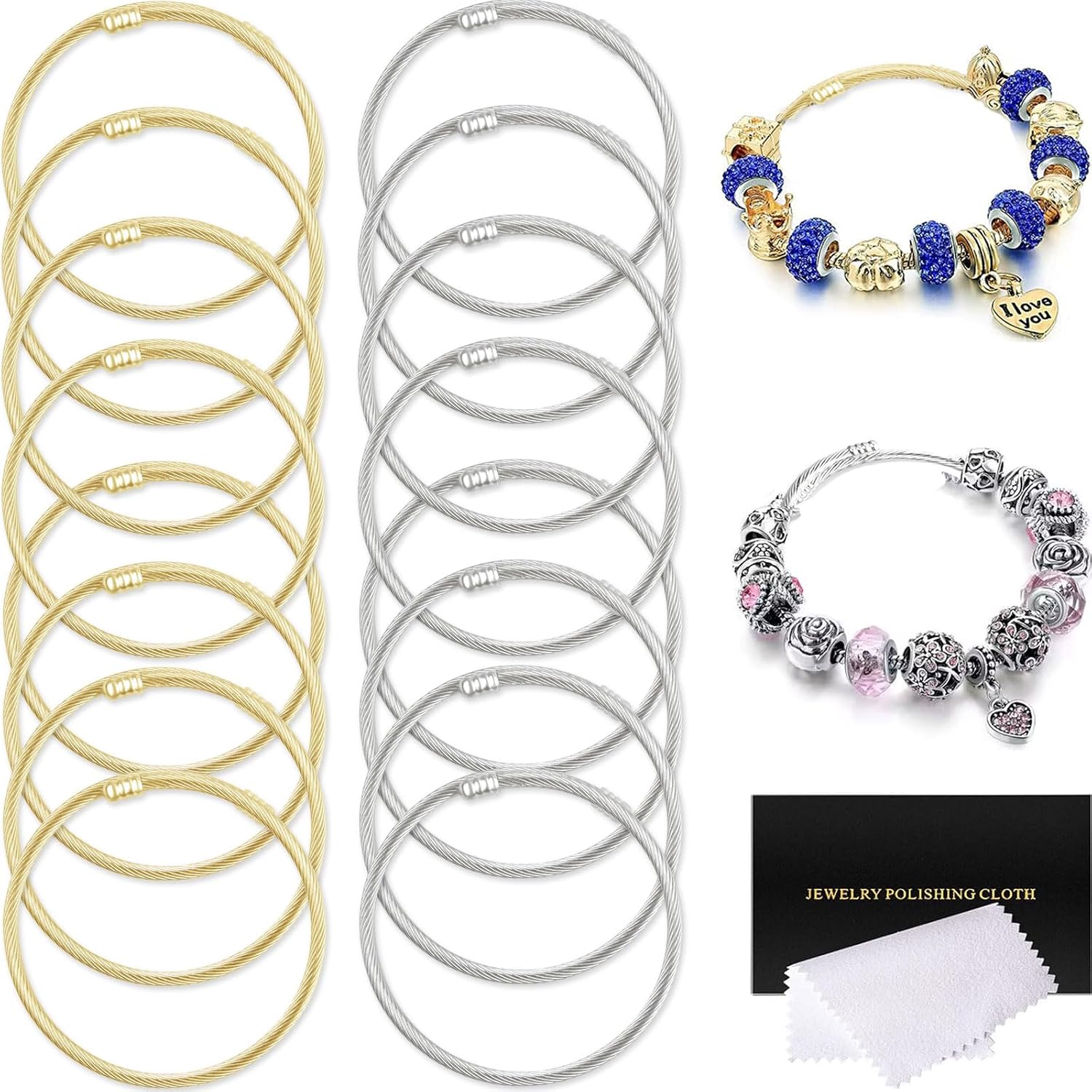 Detalle de Twisted Cable Charm Bracelets, 16-Piece Set